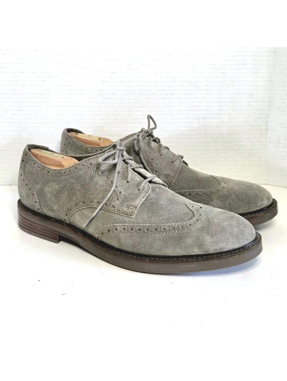 Clarks Collection Mens 12 M Dove Gray Suede Wingtip Oxfords Brogues NWOB